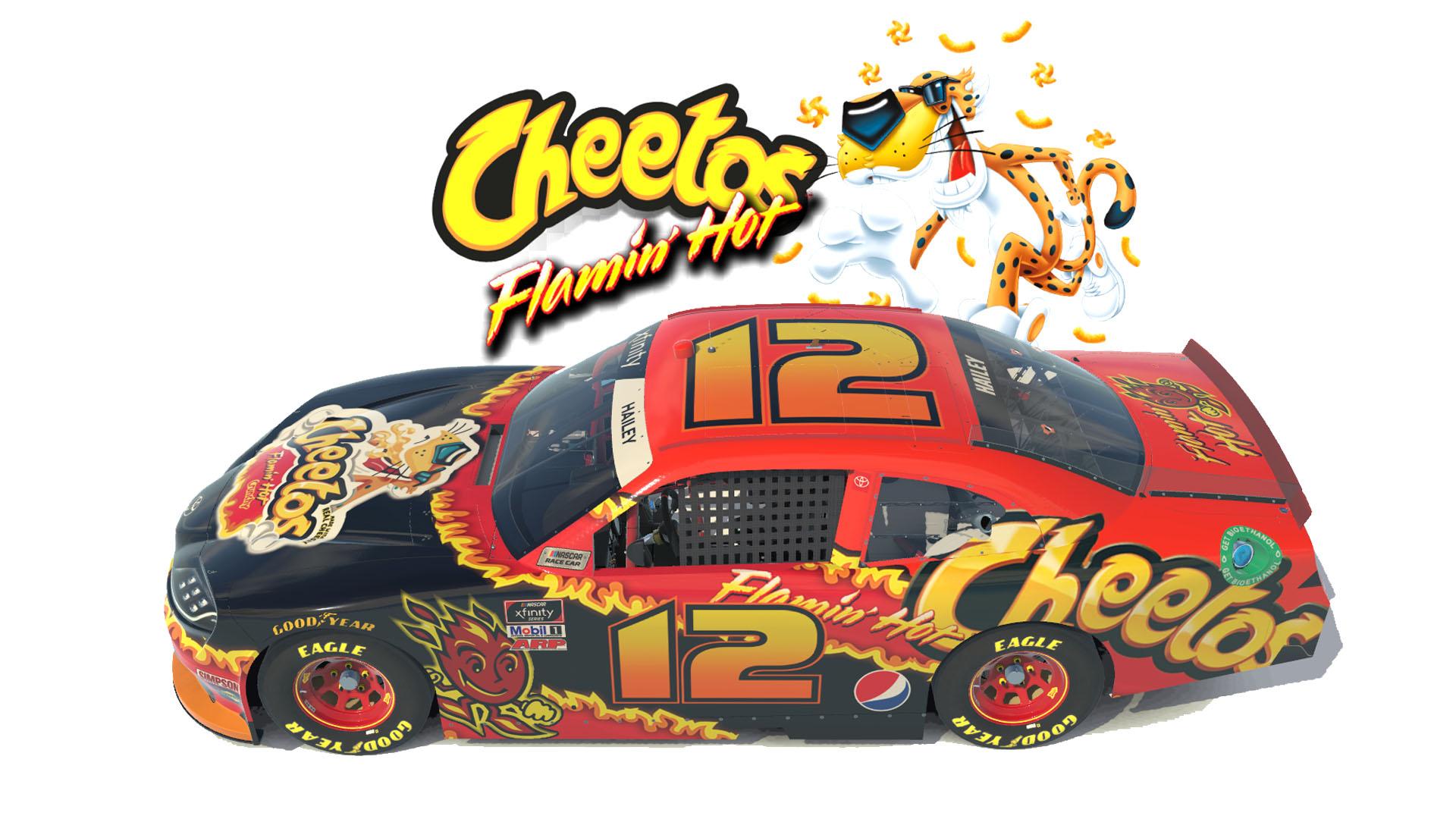 Flammin Hot Cheetos Xfinty Supra on the NASCAR O’Reilly Toyota Supra