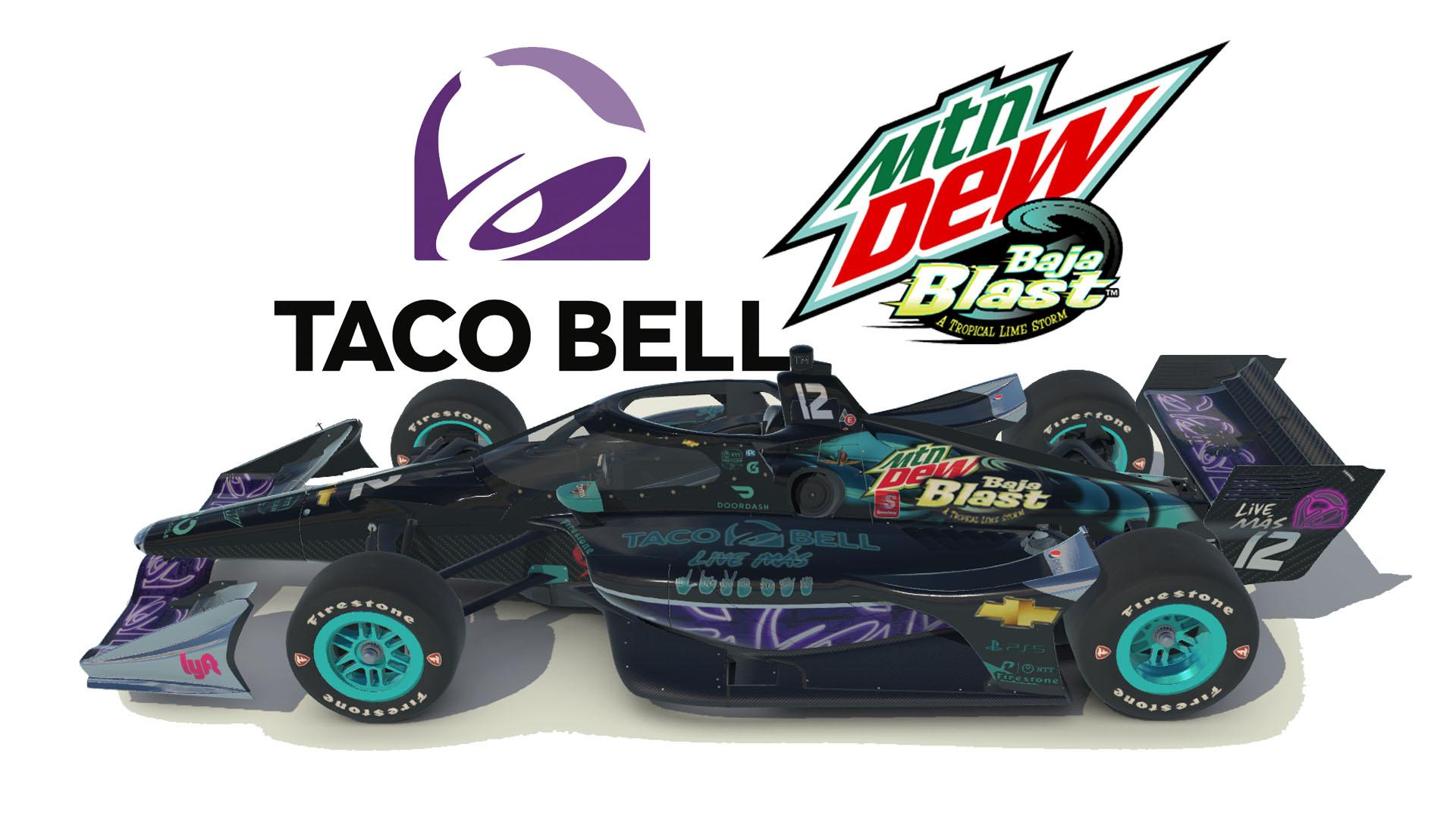 Taco Bell Live Mas / Mt Dew Baja Blast Fictional Indycar on the Dallara IR18
